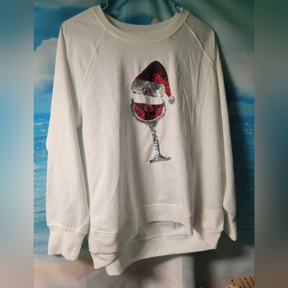 Philosophy NWOT Sequin Santa Martini Sweatshirt Women's Size Large